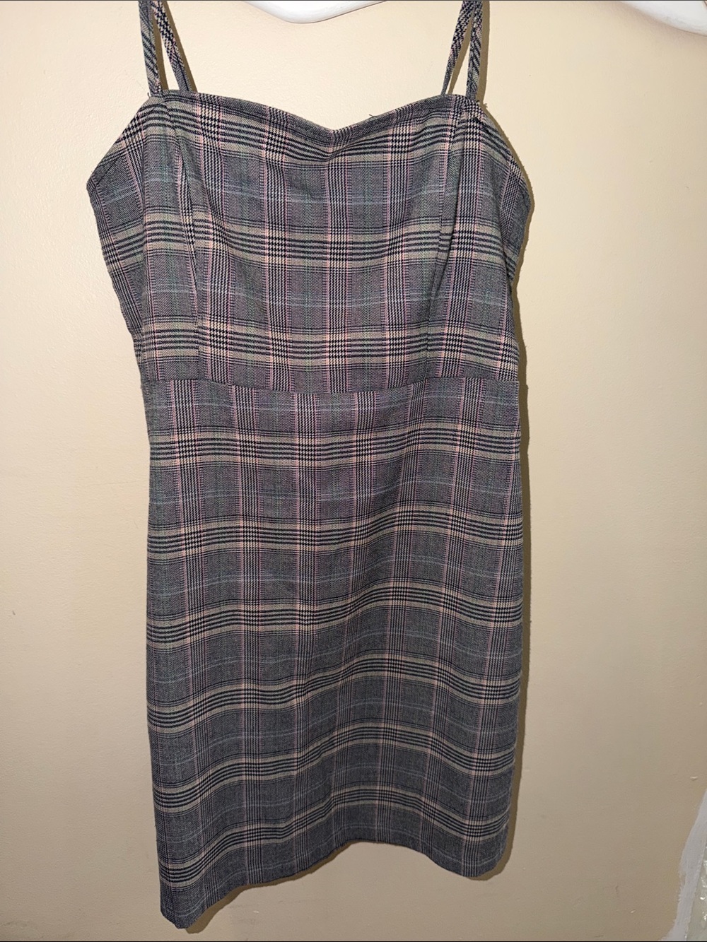 Plaid Sweetheart Neck Mini Dress - Gray/Pink